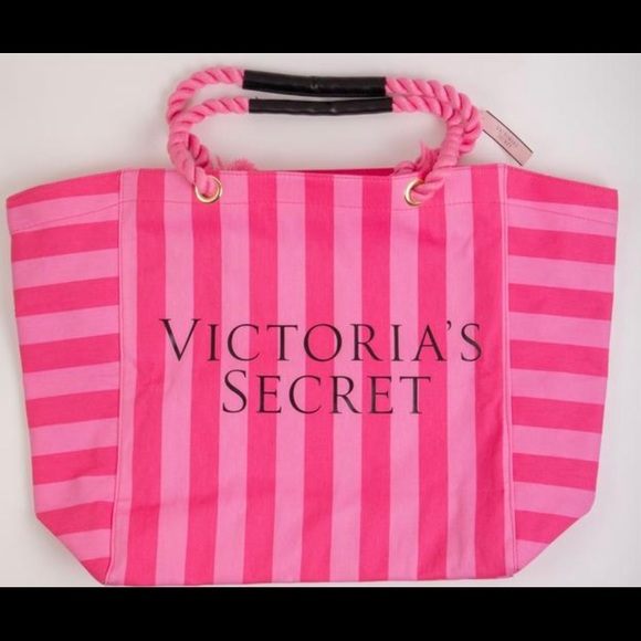 NEW, Victoria's Secret Pink Striped Canvas Weekender Tote. - Picture 1 of 10